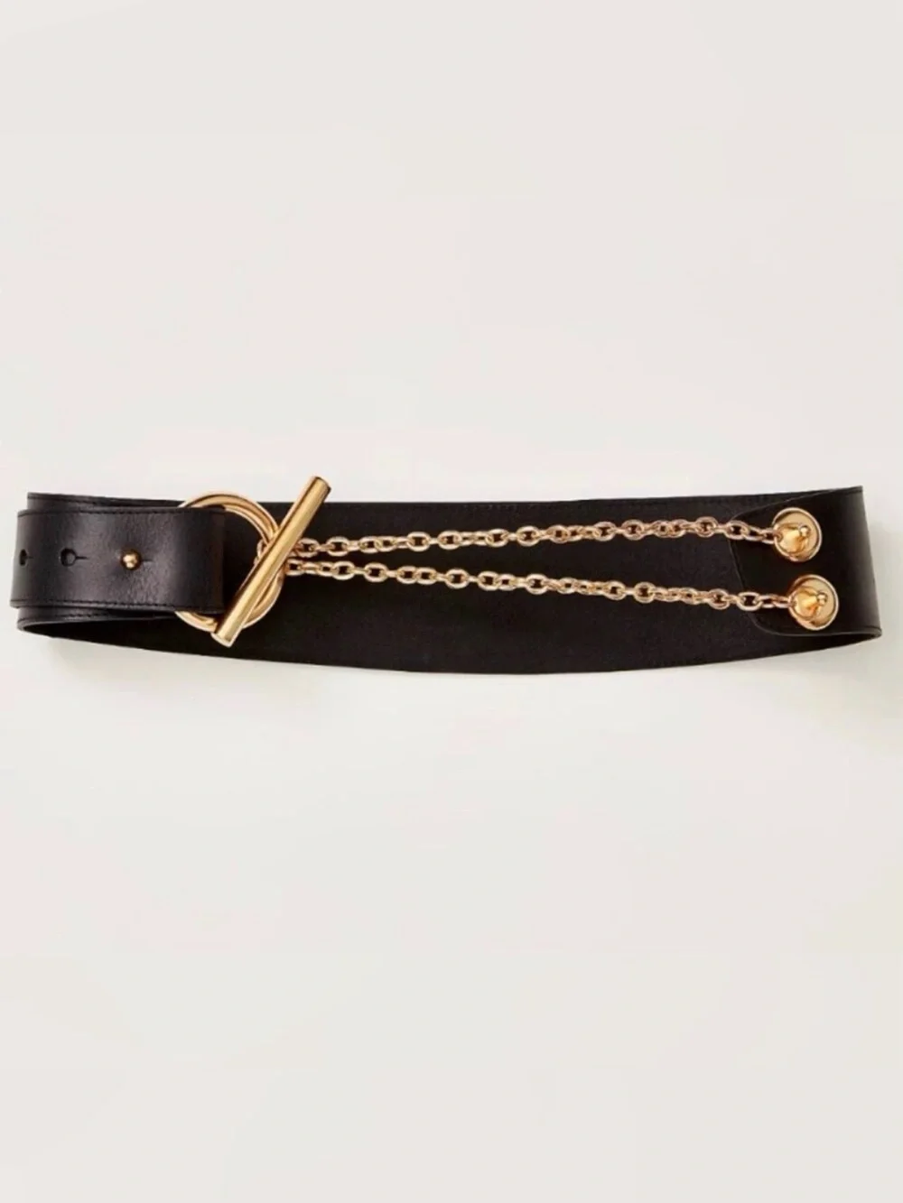 Free People Naomi Waist Belt Black Gold Chain Toggle Leather NWT $98 Old Money